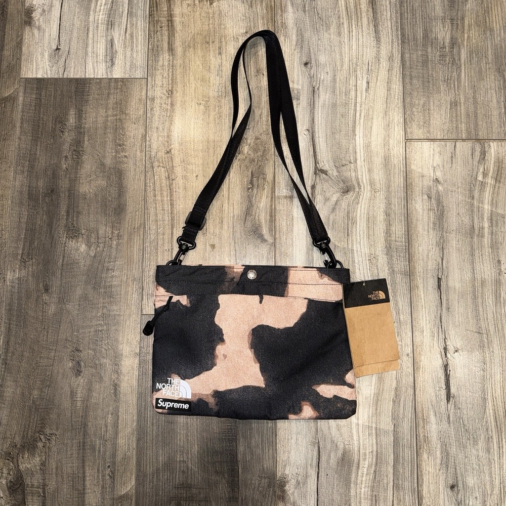 SUPREME THE NORTH FACE BLEACHED DENIM PRINT SHOULDER BAG BLACK OG